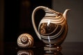 an elegant cream jar with a snail on top, placed on a mirror reflecting the image