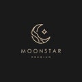 Elegant crescent moon and star logo design line icon vector in luxury style outline linear