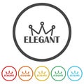 Elegant crown logo. Set icons in color circle buttons Royalty Free Stock Photo