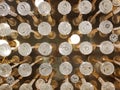 Elegant crystal chandelier close-up with illuminated bulbs