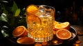 Iced Orange Drink in Crystal Glass with Fresh Citrus Fruit.Generative ai