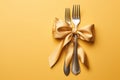 Elegant Cutlery set ribbon. Generate Ai