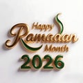 Elegant 3D Gold Typography for Ramadan 2026 on Clean White Background Royalty Free Stock Photo