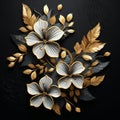 Elegant 3d Golden Flower Of Leaves On Black Background