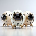 Elegant 3d Illustration Of Three Robots With Gold Eyes