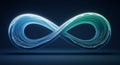 An elegant 3D infinity symbol in a dark blue setting is depicted, glowing with a Royalty Free Stock Photo