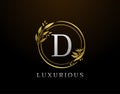 Elegant D Letter Floral Design. Circle Luxury D Gold Logo Icon Royalty Free Stock Photo