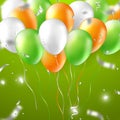 Elegant 3D Realistic Vibrant Orange Green Silver White Ballon And Party Popper Ribbon Happy Birthday Celebration Card Banner