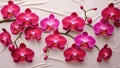Elegant 3D Wallpaper with Red Orchids on Fabric Texture Royalty Free Stock Photo