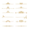 Elegant damask dividers. Vintage boutique flower divider, gold floral ornament and wedding book frames design elements