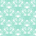 Elegant damask mint seamless vector background with delicate swirl