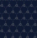 Elegant damask motif seamless pattern Indigo blue floral fabric textile. Vector baroque hand drawn all over print