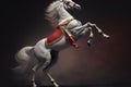 elegant dancing horse with white legs in red collar