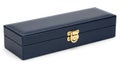 Elegant dark blue leather box with gold clasp isolated on white background Royalty Free Stock Photo