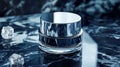 Elegant Dark Blue And Silver Cosmetic Jar On Marble Surface Royalty Free Stock Photo