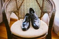 Elegant dark colored men shoes Royalty Free Stock Photo