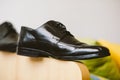 Elegant dark colored men shoes Royalty Free Stock Photo