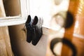 Elegant dark colored men shoes Royalty Free Stock Photo