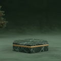 Elegant dark green marble hexagonal podium with golden trim Royalty Free Stock Photo