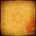 Elegant Dark Old Geometric Mosaic Decor Vignette. Abstract Framed Kaleidoscope Mosaic Lines Design In Old Orange Yellow