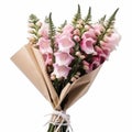 Elegant Dau Al Set Style Bouquet Of Pink Flowers Wrapped In Brown Paper