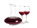 Elegant decanter and glasses with red wine Royalty Free Stock Photo