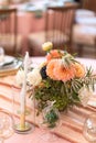 Elegant decor of a wedding bank in peach and green Royalty Free Stock Photo