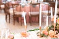 Elegant decor of a wedding bank in peach and green Royalty Free Stock Photo