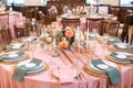 Elegant decor of a wedding bank in peach and green Royalty Free Stock Photo