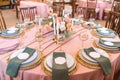 Elegant decor of a wedding bank in peach and green Royalty Free Stock Photo