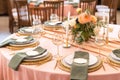 Elegant decor of a wedding bank in peach and green Royalty Free Stock Photo