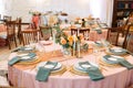 Elegant decor of a wedding bank in peach and green Royalty Free Stock Photo