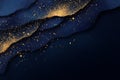 Elegant Deep Blue Abstract Texture with Sparkly Golden Glitter Splashes on a Dark Background Royalty Free Stock Photo