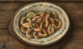 An elegant and delicious plate of garlic shrimp with parsley, healthy and protein-rich food. Generative AI