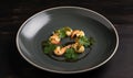 An elegant and delicious plate of garlic shrimp with parsley, healthy and protein-rich food. Generative AI