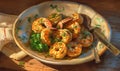 An elegant and delicious plate of garlic shrimp with parsley, healthy and protein-rich food. Generative AI