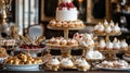 Elegant Dessert Display with White Cake and Gold Accents Royalty Free Stock Photo
