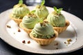 Elegant dessert Pistachio ice cream served in delicate pastry shells