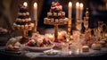 An elegant dessert table with a variety of decadent cakes