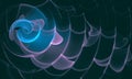 Elegant digital violet waves of vibration with blue core in deep space.