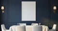 Elegant dining room with a blank canvas on the wall and a set table Royalty Free Stock Photo