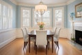 elegant dining room in colonial revival with bay windows