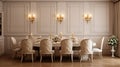 An elegant dining room with a plain wall HD image white color aesthetics