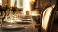 Elegant dining room setting, sunlit Royalty Free Stock Photo