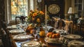 Elegant Dining Room Table Set for a Festive Dinner Party