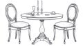 Elegant Dining Table Sketch, Round Table, Chairs, Candles Royalty Free Stock Photo