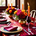 Elegant dinner setting arrangement for fancy special occasion such as wedding Royalty Free Stock Photo