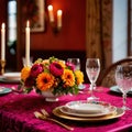 Elegant dinner setting arrangement for fancy special occasion such as wedding