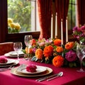 Elegant dinner setting arrangement for fancy special occasion such as wedding Royalty Free Stock Photo