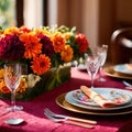 Elegant dinner setting arrangement for fancy special occasion such as wedding Royalty Free Stock Photo